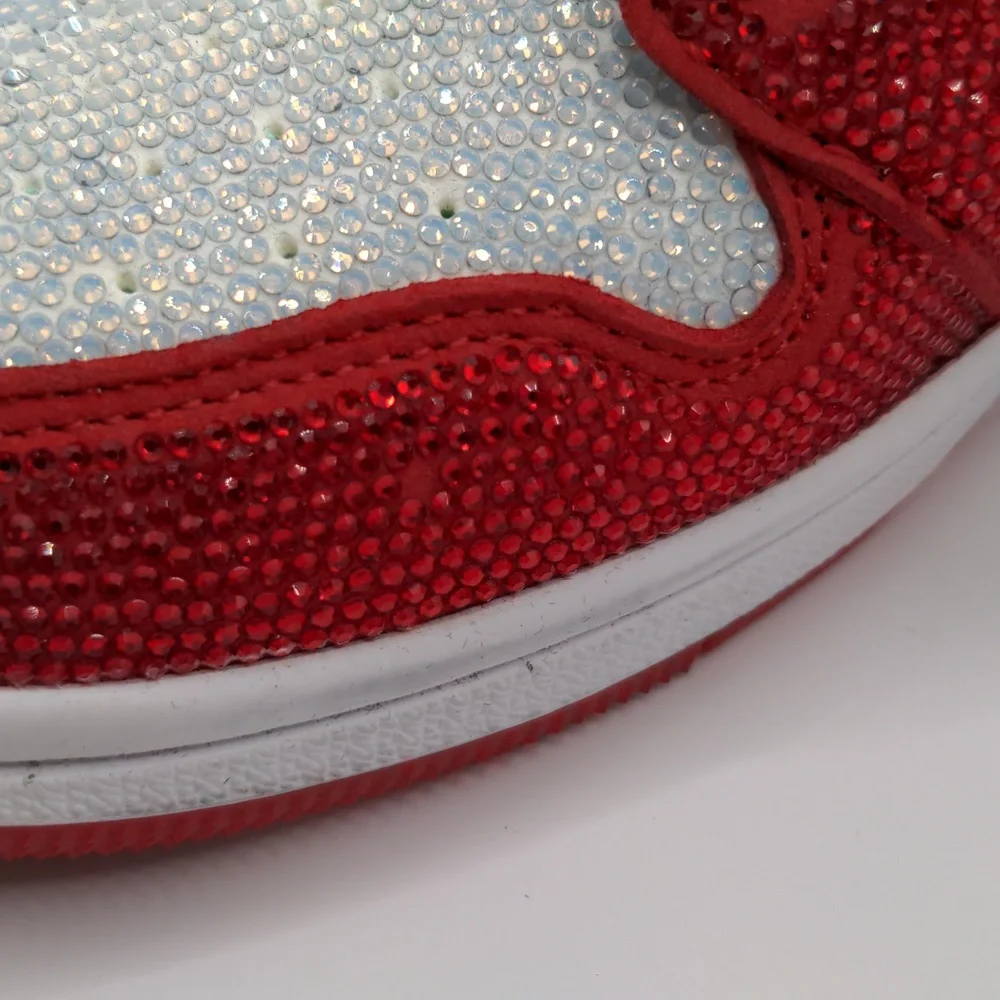 New Custom Crystal Iced Sneakers Red/White/Black Unbranded Bedazzled Sz 6 - Picture 6 of 16
